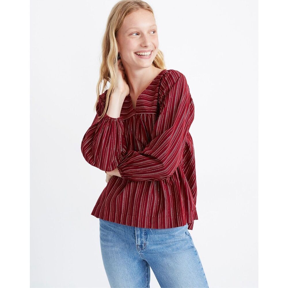 NWOT Madewell Swingy Peasant Top in Metallic Stripe | XS